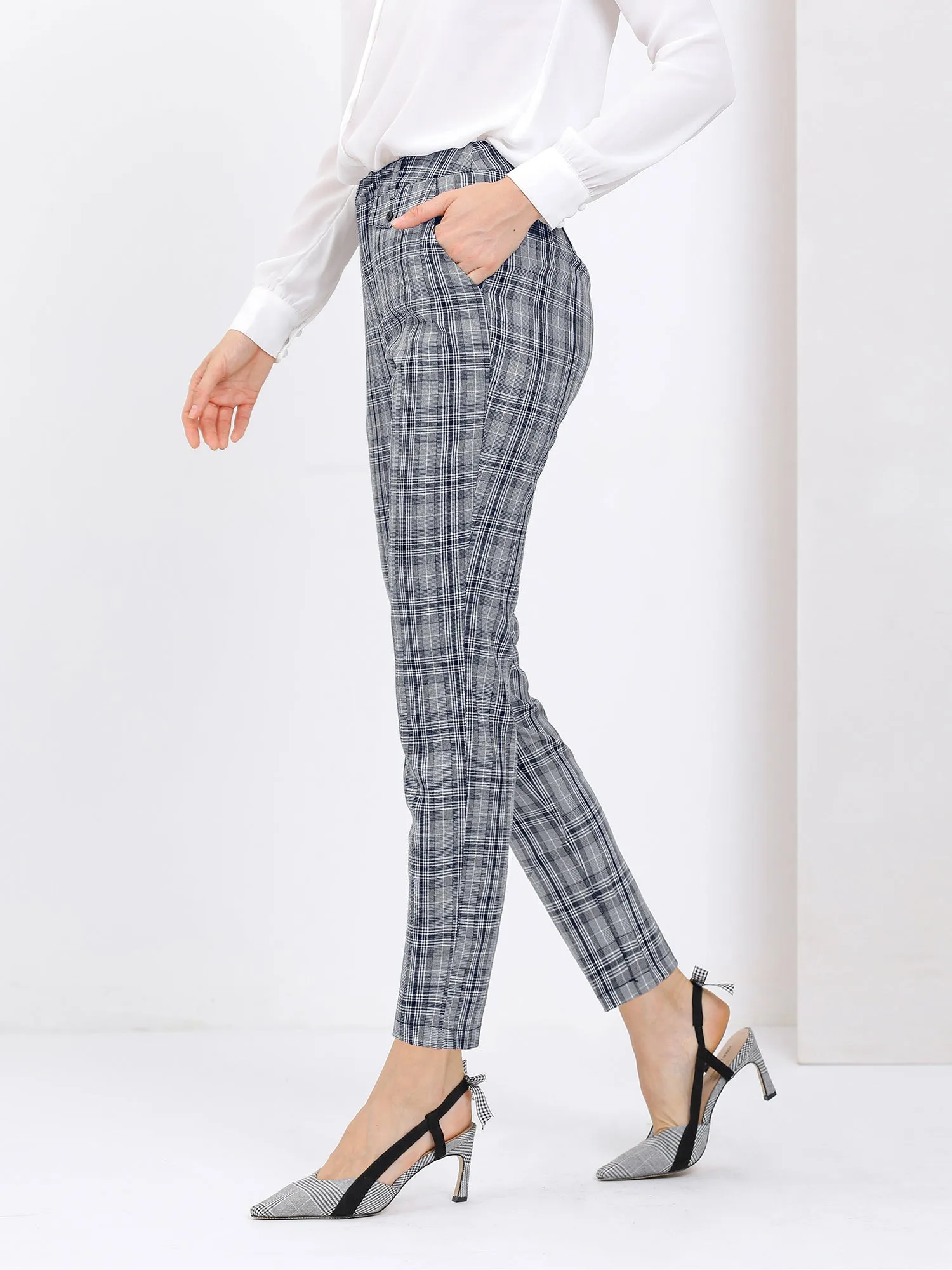 Plaid High Waisted Straight Pant Ankle Tartan Office Trousers sold by Allegra K product image thumbnail 4