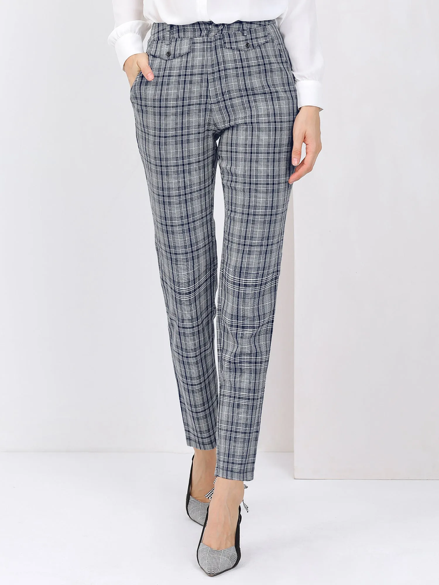 Plaid High Waisted Straight Pant Ankle Tartan Office Trousers sold by Allegra K