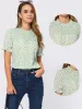 Floral Print Ruffled Mock Neck Short Sleeve Smocked Front Blouse sold by Allegra K