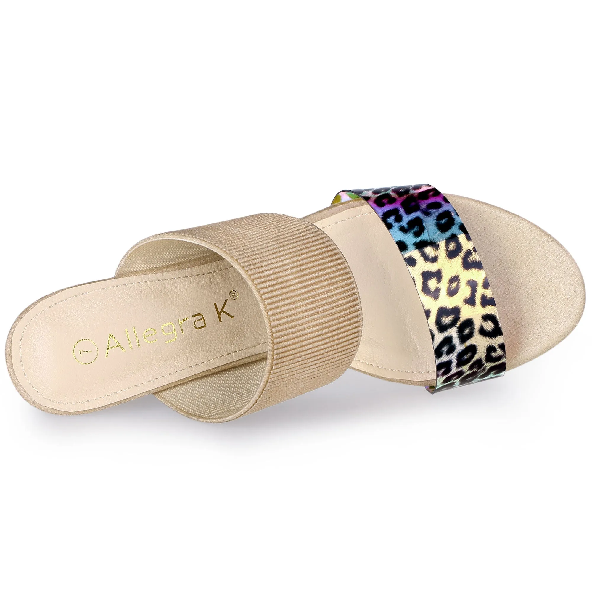 Leopard Printed Elastic Straps Slide Block Heel Sandals sold by Allegra K product image thumbnail 5