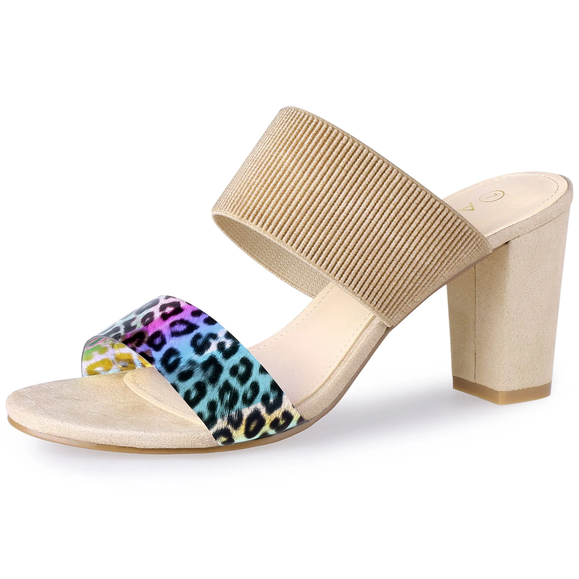 Leopard Printed Elastic Straps Slide Block Heel Sandals sold by Allegra K product image thumbnail 2