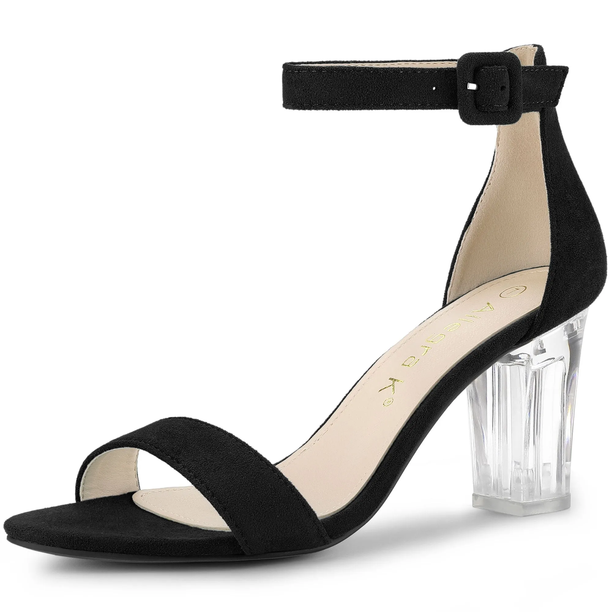 Faux Suede Open Toe Ankle Strap Clear Chunky Heel Sandals sold by Allegra K product image thumbnail 2