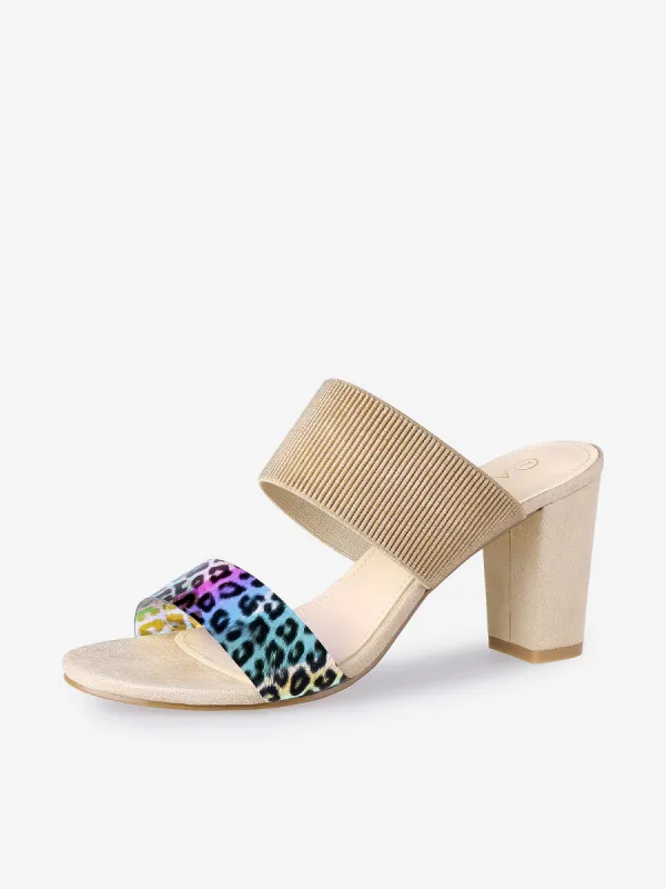 Leopard Printed Elastic Straps Slide Block Heel Sandals made by Allegra K