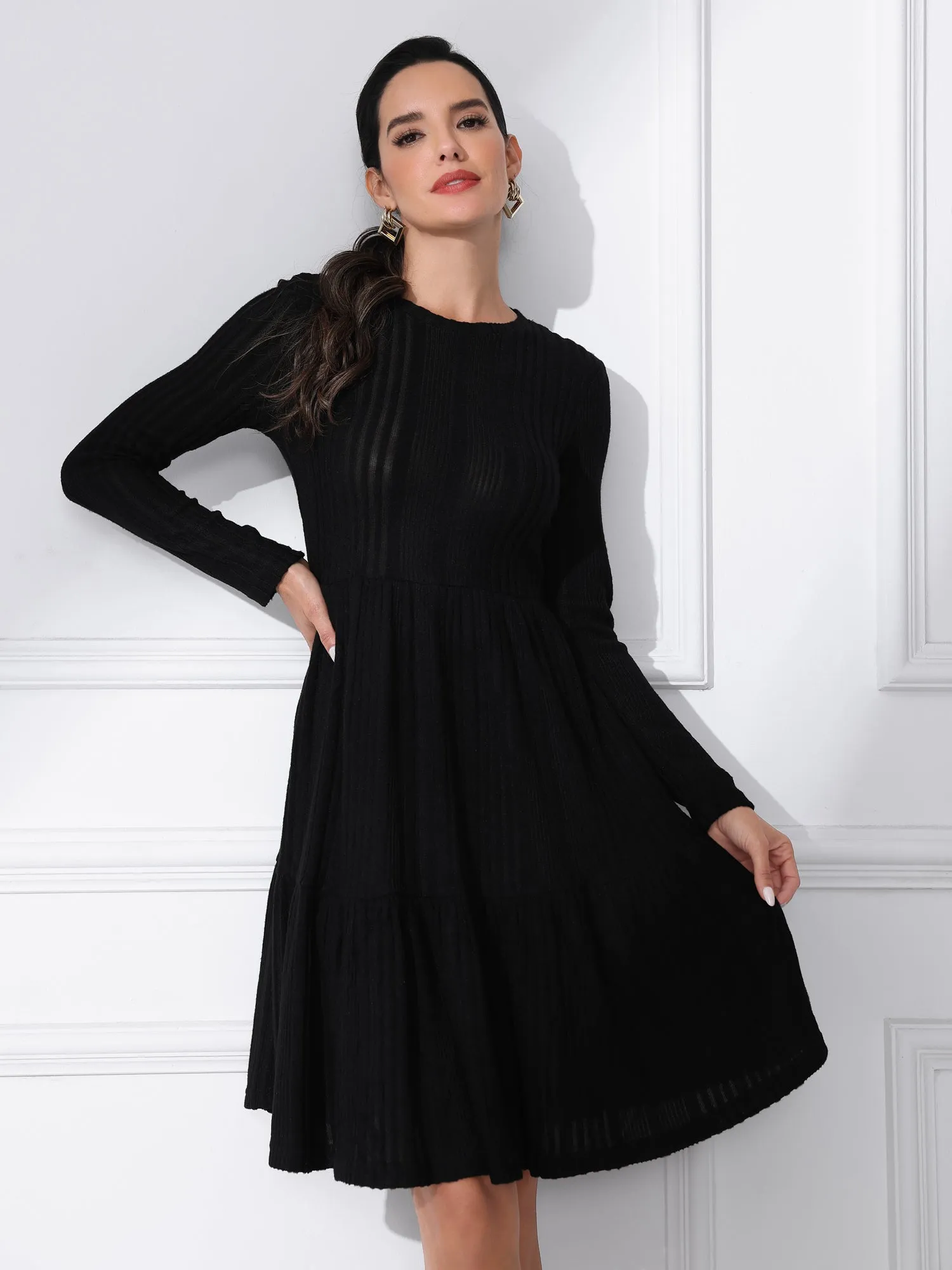 Knitted Crewneck Long Sleeve Fit and Flare Sweater Dress sold by Allegra K