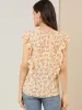 Floral Ruffle Blouse Cap Sleeve V Neck Summer Shirt Blouse sold by Allegra K