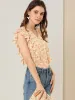 Floral Ruffle Blouse Cap Sleeve V Neck Summer Shirt Blouse sold by Allegra K