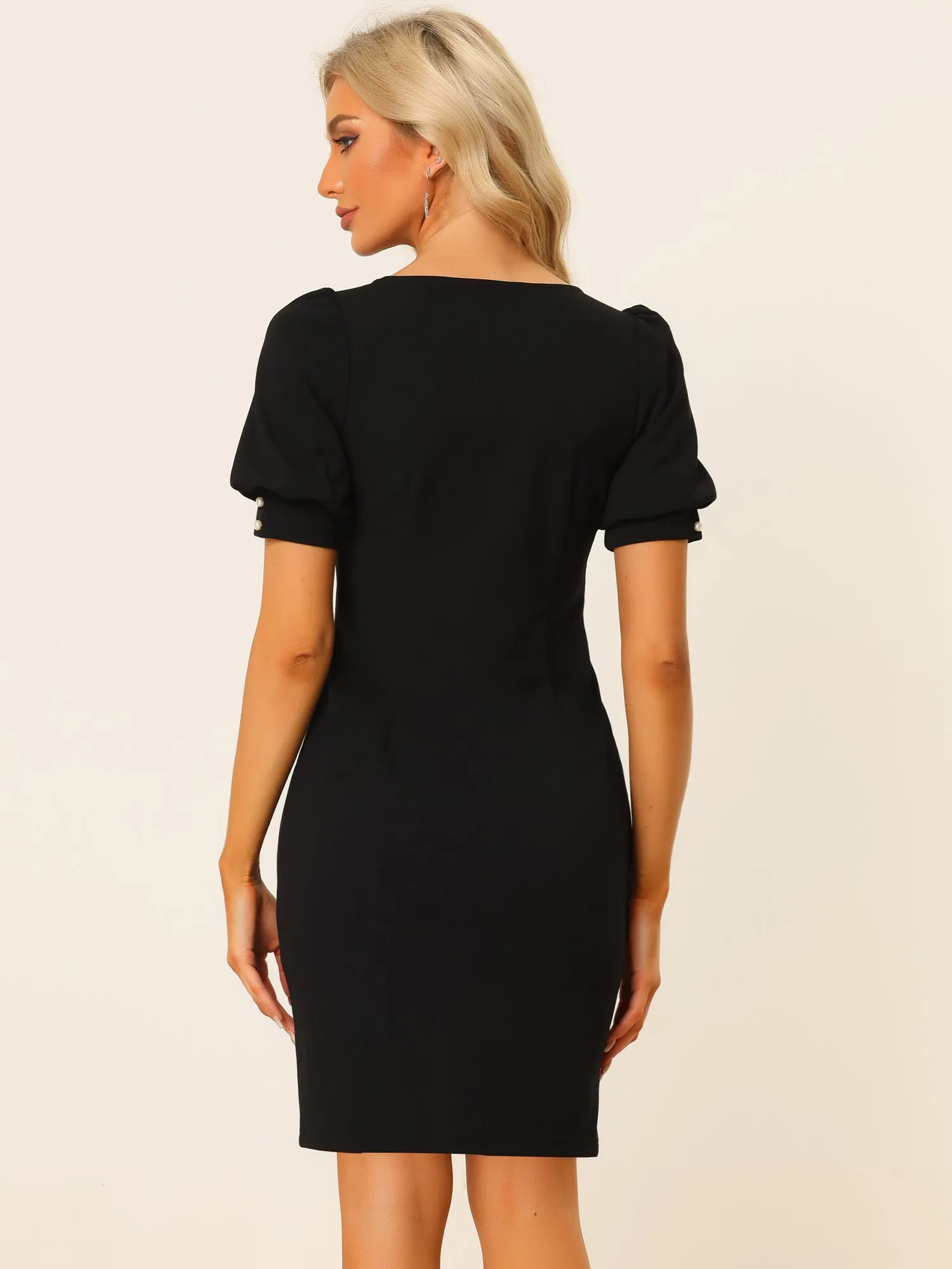 Bodycon Short Sleeve Button Decor Work Office Dress sold by Allegra K product image thumbnail 3