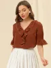 Ruffle Summer Casual Chiffon Peasant Blouse sold by Allegra K