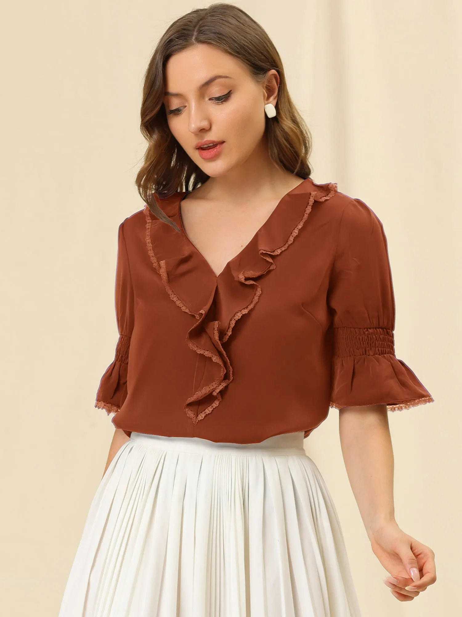 Ruffle Summer Casual Chiffon Peasant Blouse sold by Allegra K product image thumbnail 2