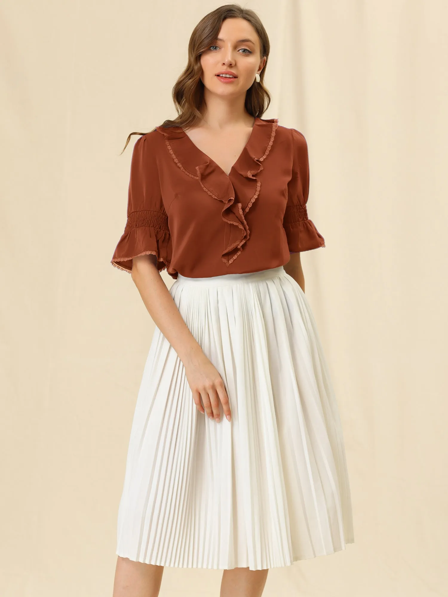 Ruffle Summer Casual Chiffon Peasant Blouse sold by Allegra K product image thumbnail 3