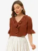 Ruffle Summer Casual Chiffon Peasant Blouse sold by Allegra K