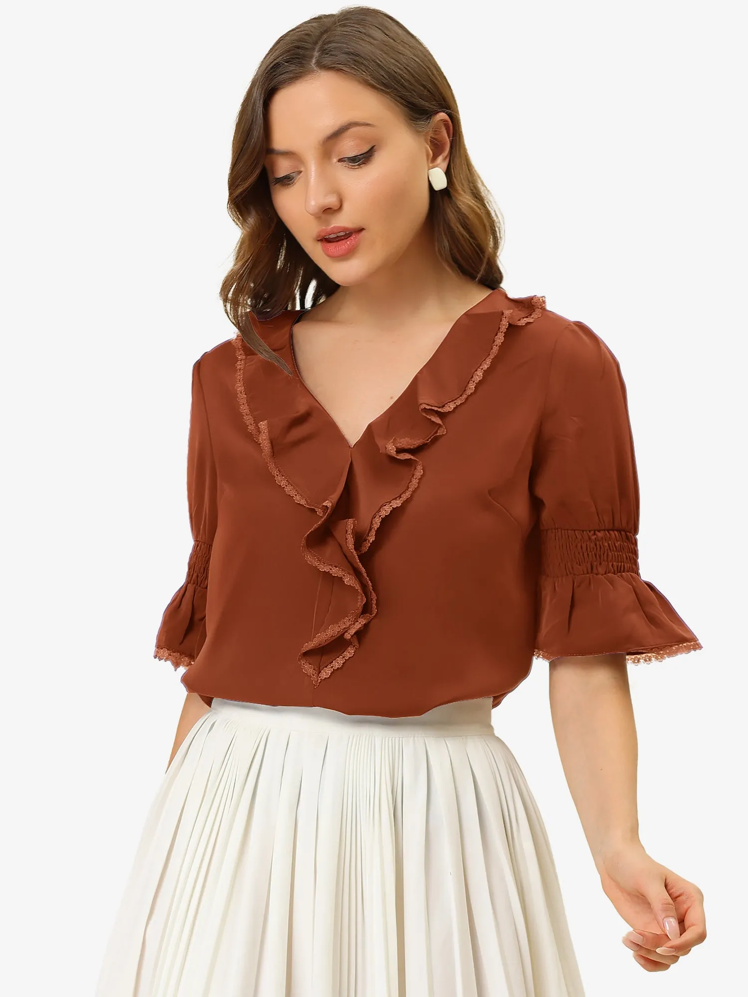 Ruffle Summer Casual Chiffon Peasant Blouse sold by Allegra K
