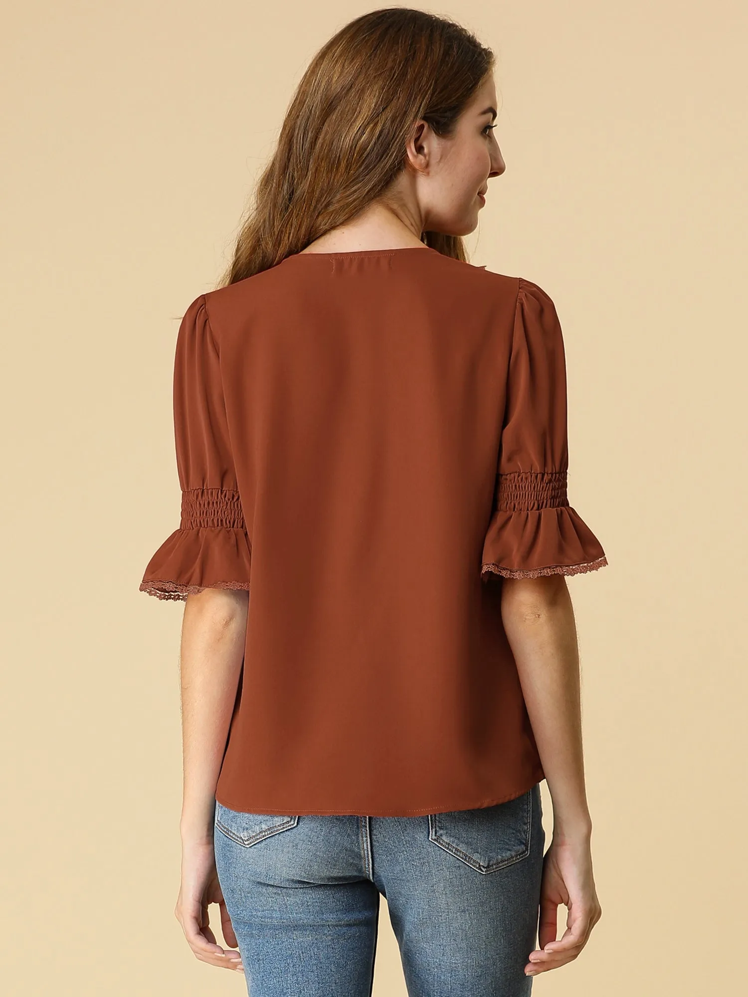Ruffle Summer Casual Chiffon Peasant Blouse sold by Allegra K product image thumbnail 5