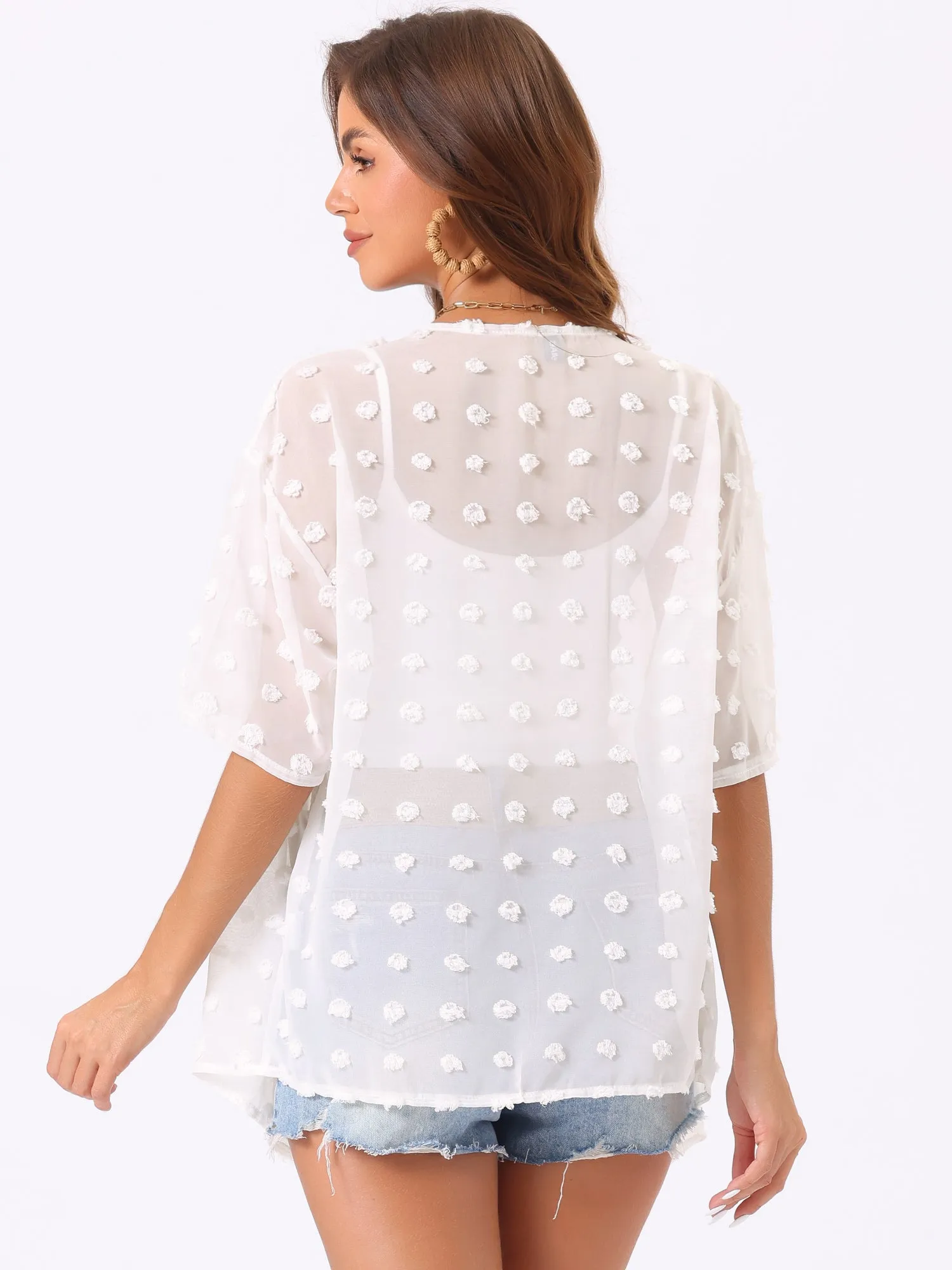 Swiss Dots Short Sleeve Chiffon Sheer Cover Up sold by Allegra K product image thumbnail 3
