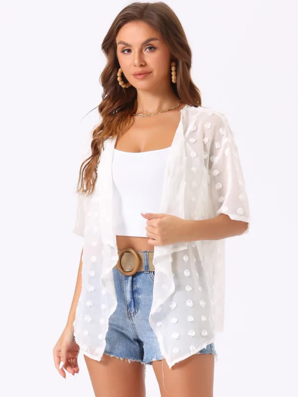 Swiss Dots Short Sleeve Chiffon Sheer Cover Up sold by Allegra K