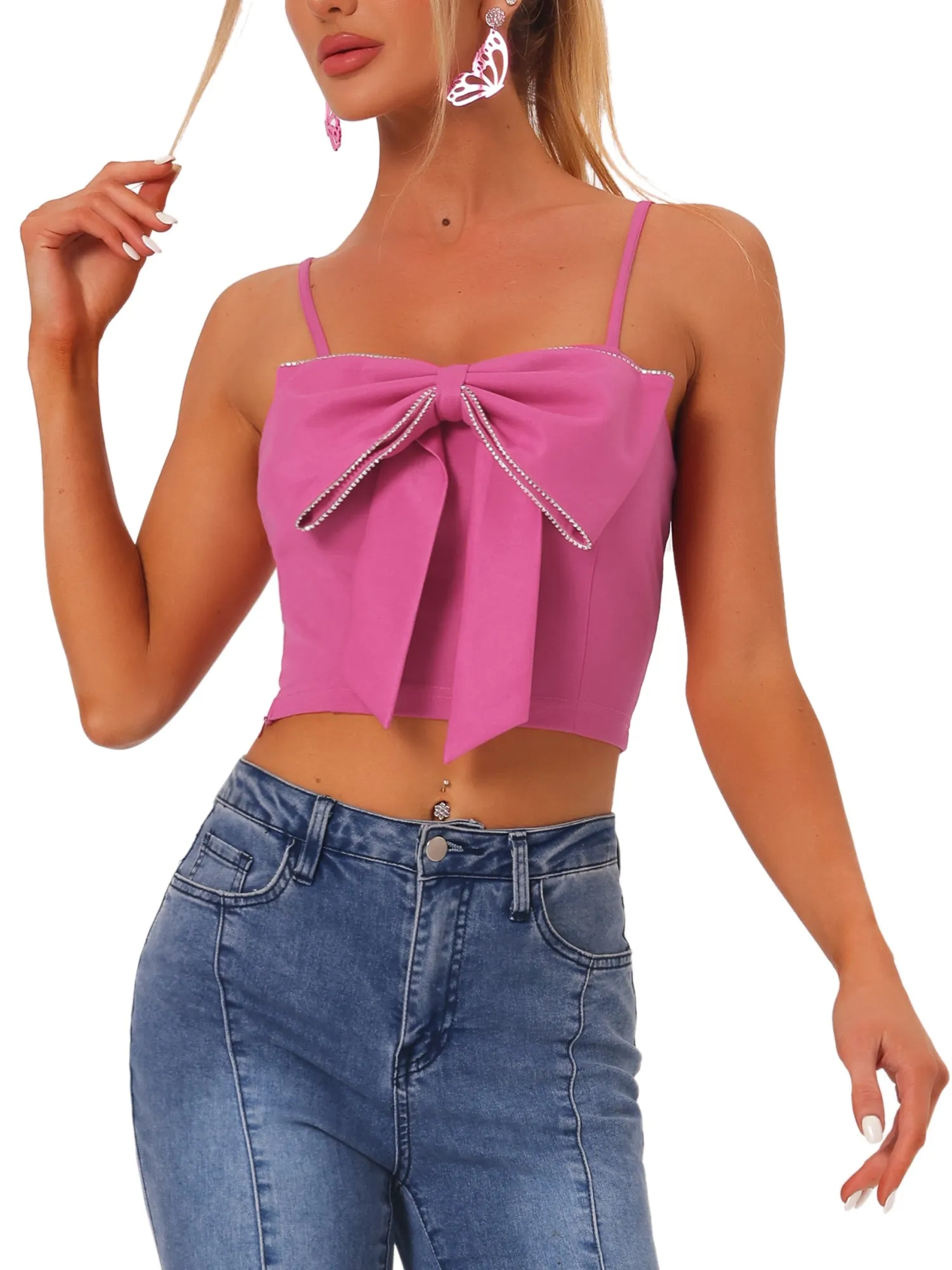 Cropped Top Bowknot Front Spaghetti Strap Cami sold by Allegra K product image thumbnail 5
