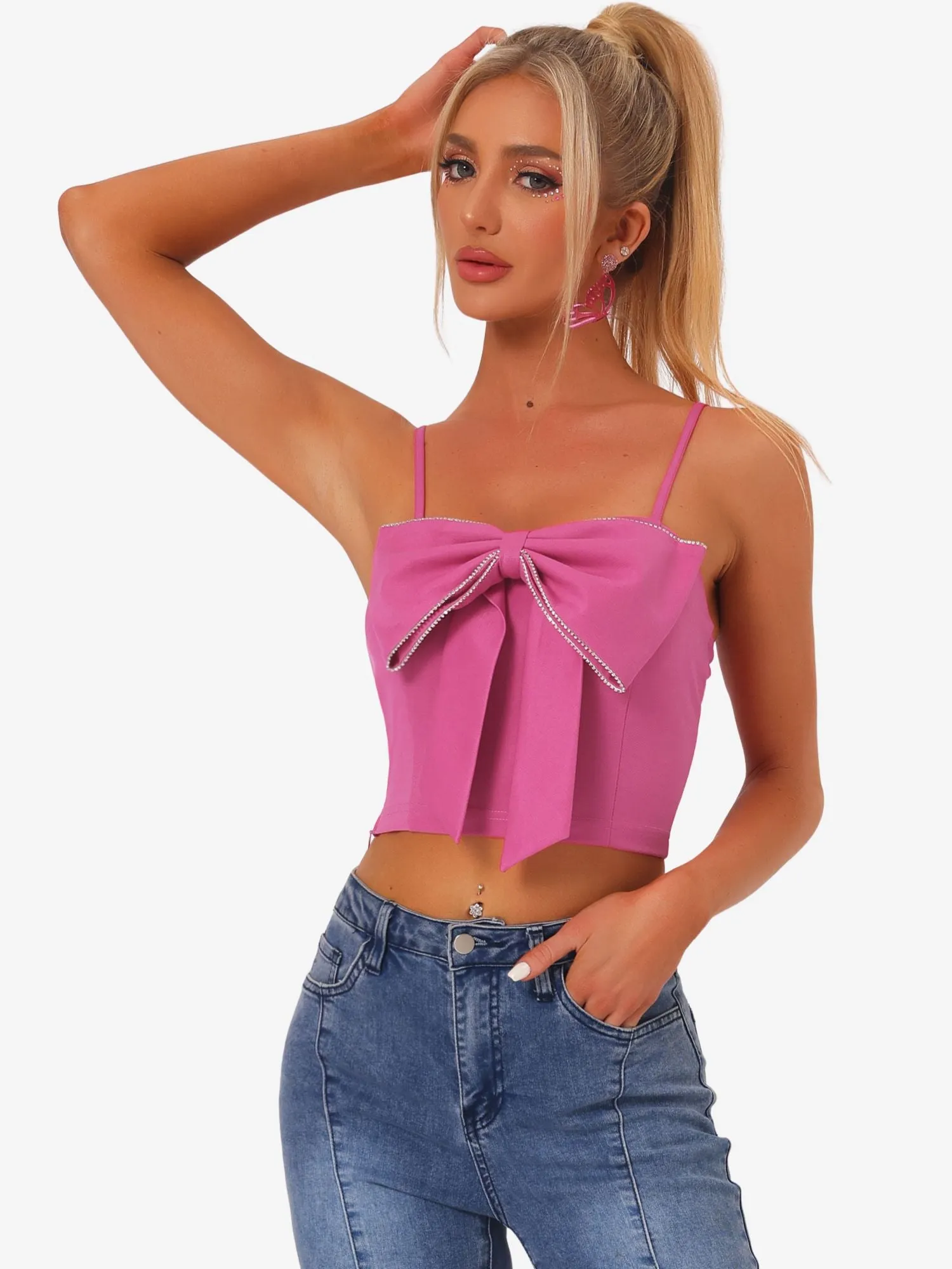 Cropped Top Bowknot Front Spaghetti Strap Cami sold by Allegra K