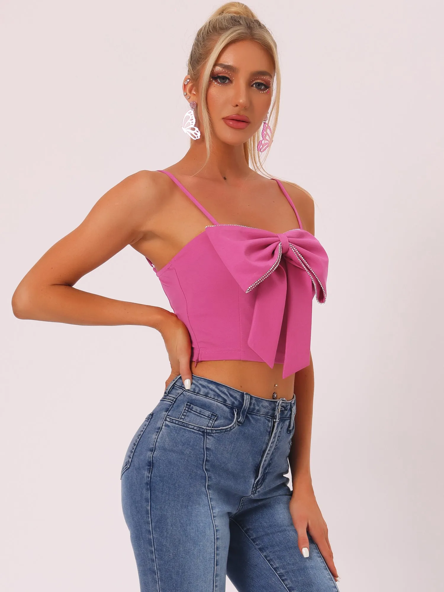 Cropped Top Bowknot Front Spaghetti Strap Cami sold by Allegra K product image thumbnail 3