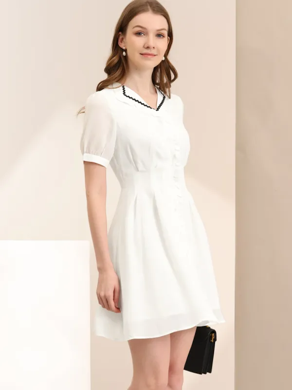 Button Down Ruffle Collar Office Short Sleeve Work Shirt Dress sold by Allegra K