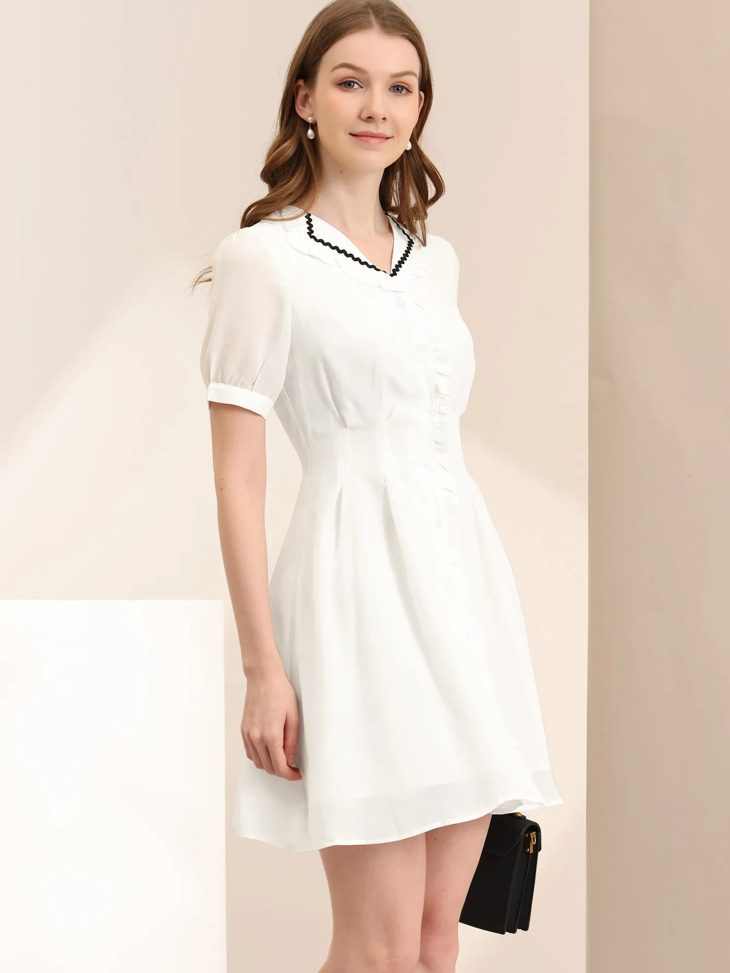 Button Down Ruffle Collar Office Short Sleeve Work Shirt Dress sold by Allegra K