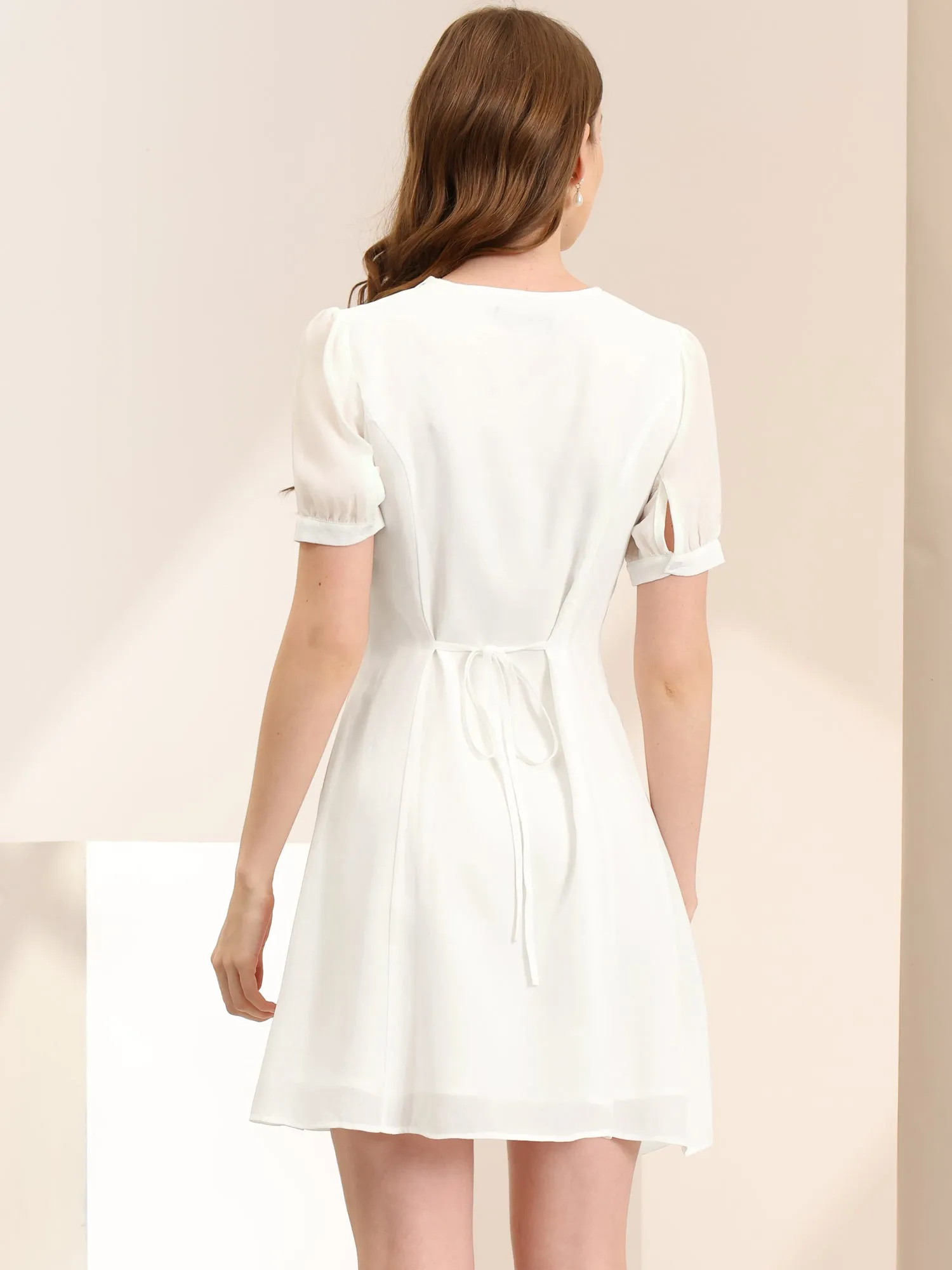 Button Down Ruffle Collar Office Short Sleeve Work Shirt Dress sold by Allegra K product image thumbnail 4