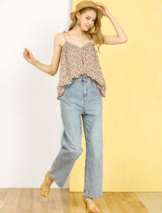 Chiffon Floral Printed Camisole Spaghetti Strap Pleated Cami Top sold by Allegra K