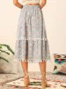 Women's Tiered Midi Skirts Elastic Waist Tassel Fringe Boho Skirt sold by Allegra K