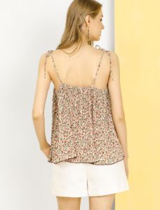 Chiffon Floral Printed Camisole Spaghetti Strap Pleated Cami Top sold by Allegra K