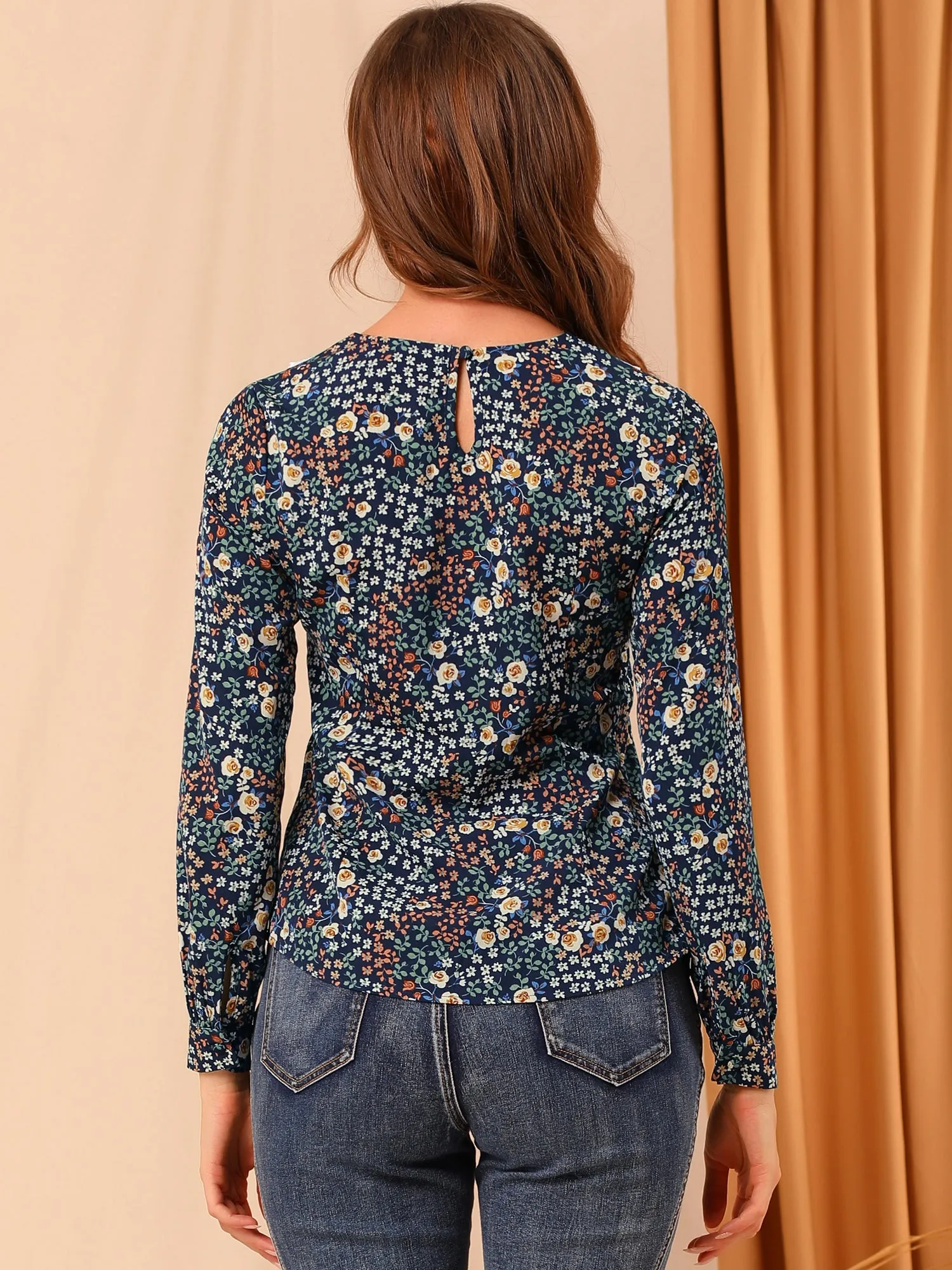 Contrast Peter Pan Collar Keyhole Back Floral Blouse sold by Allegra K product image thumbnail 5