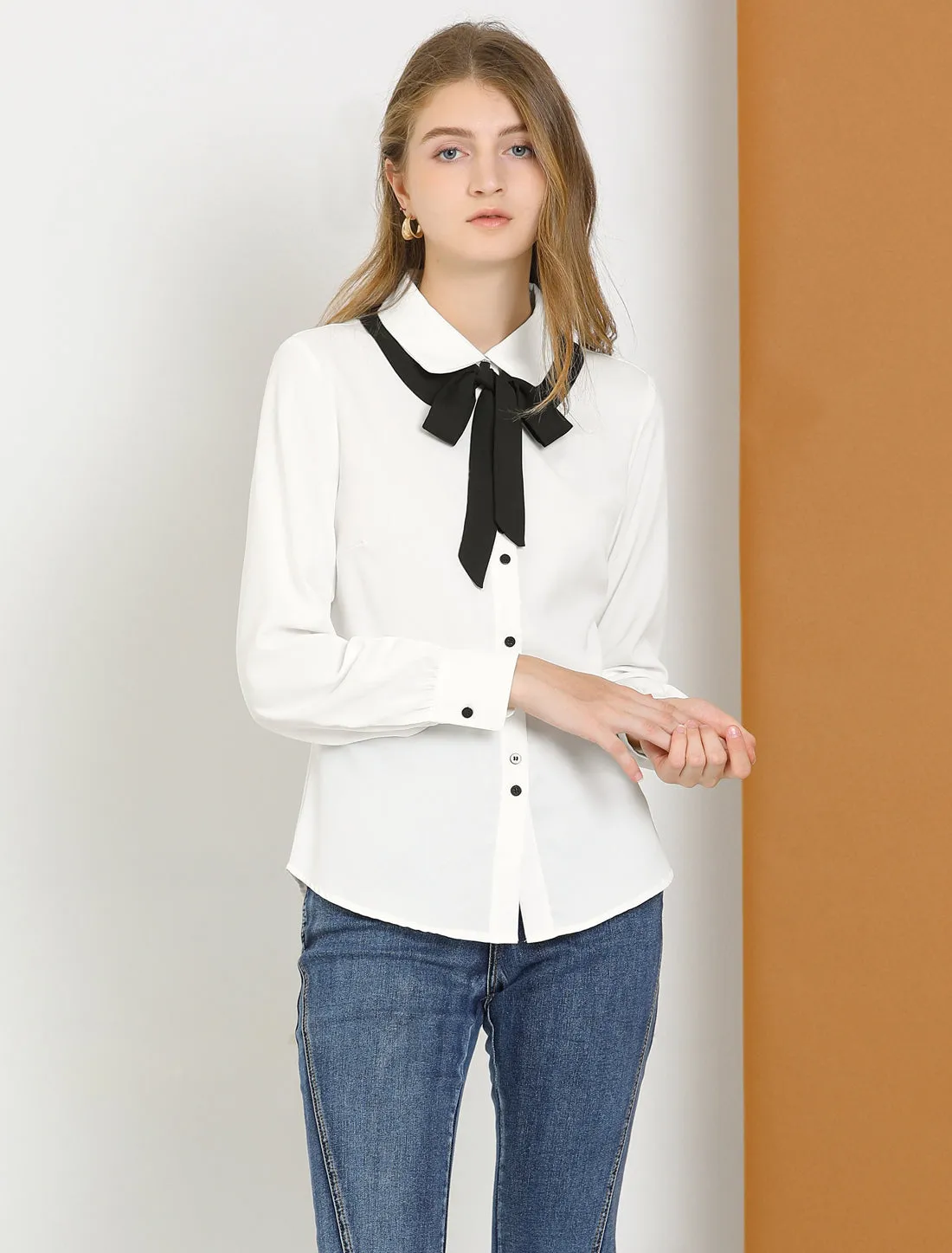 Halloween Bow Tie Peter Pan Collar Long Sleeve Button Up Shirt sold by Allegra K product image thumbnail 2