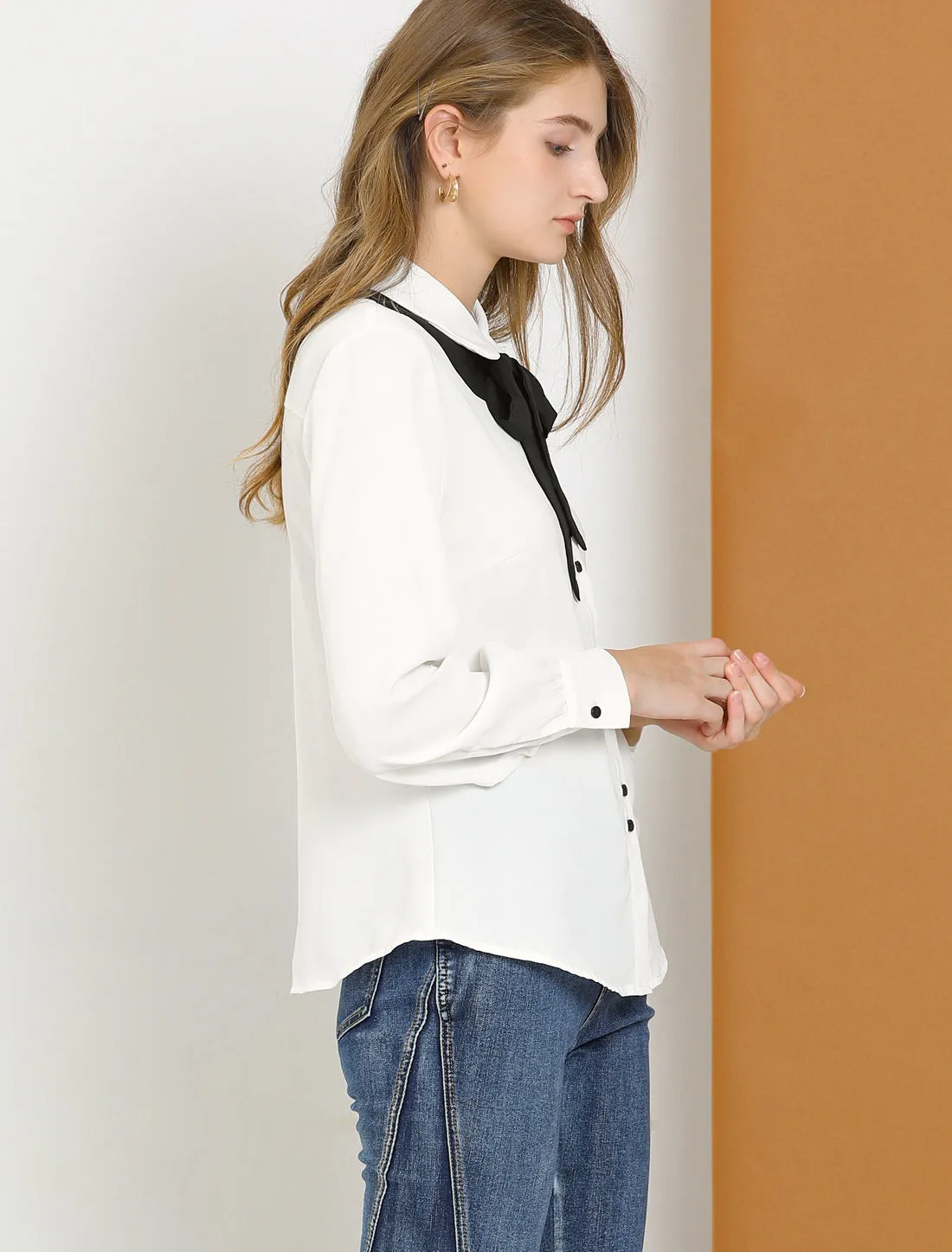 Halloween Bow Tie Peter Pan Collar Long Sleeve Button Up Shirt sold by Allegra K product image thumbnail 5