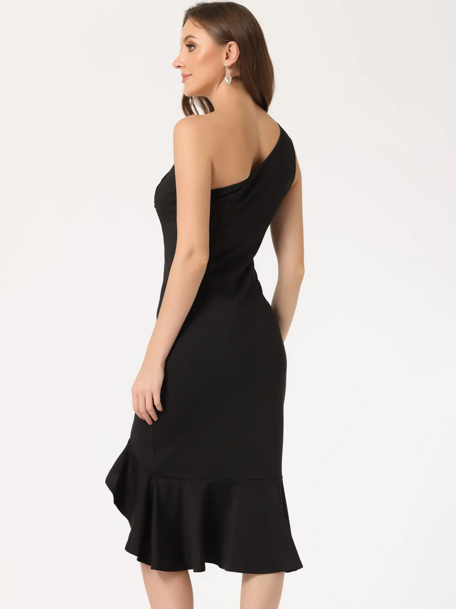 Women's One Shoulder Dress Sleeveless Ruched Party Fishtail Midi Dresses sold by Allegra K product image thumbnail 3