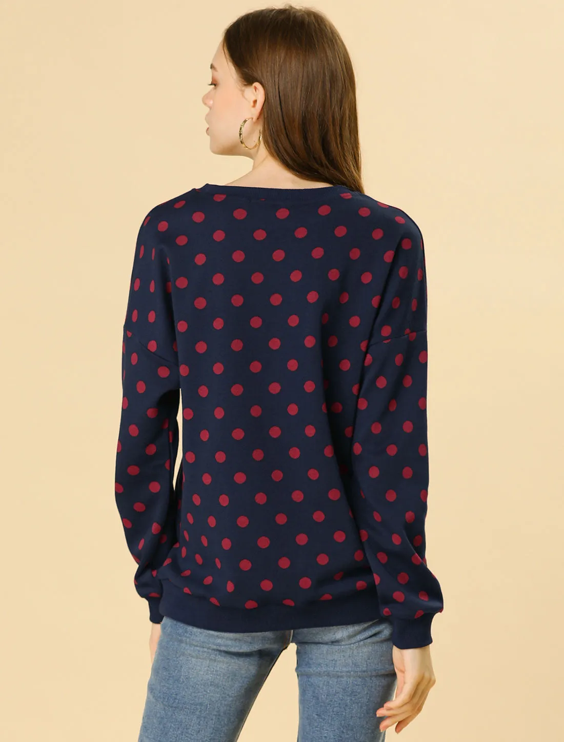 Round Neck Long Sleeve Polka Dot Pullover Sweatshirt sold by Allegra K product image thumbnail 5