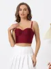 Spaghetti Strap Solid Bustier Corset Crop Top sold by Allegra K