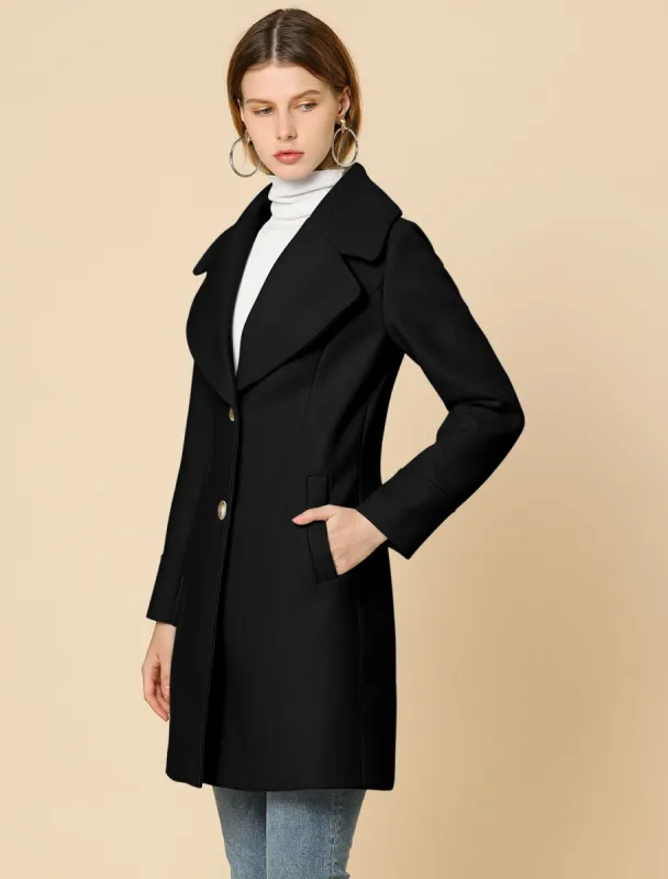 Elegant Notched Shawl Collar Single Breasted Winter Long Coat sold by Allegra K
