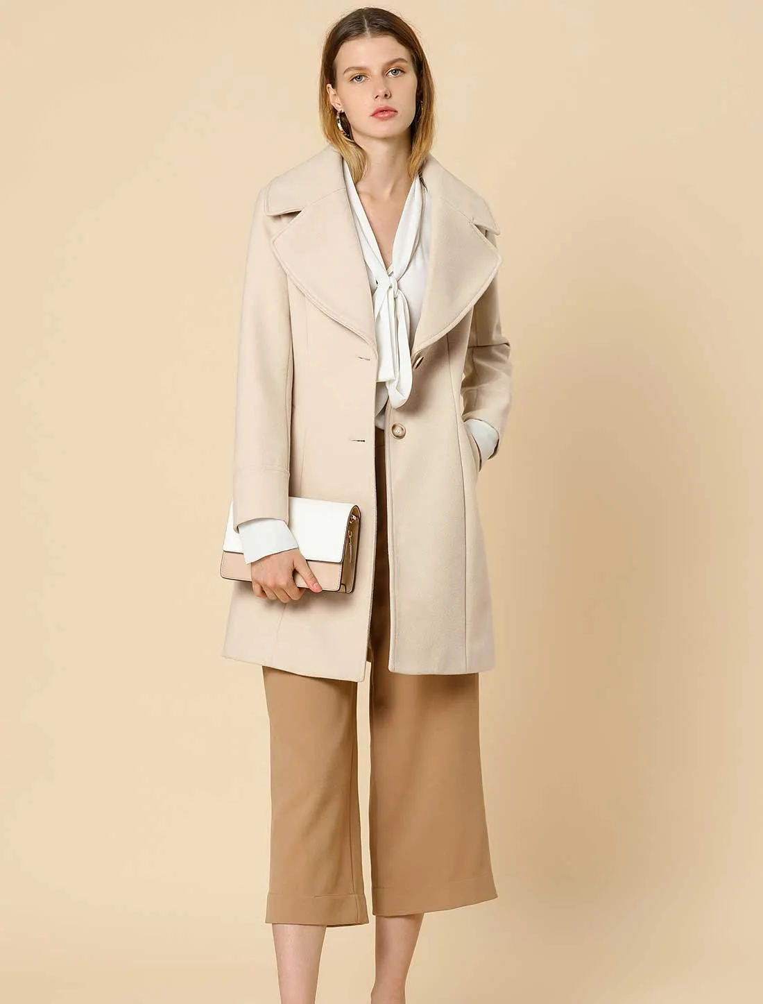 Elegant Notched Shawl Collar Single Breasted Winter Long Coat sold by Allegra K product image thumbnail 2