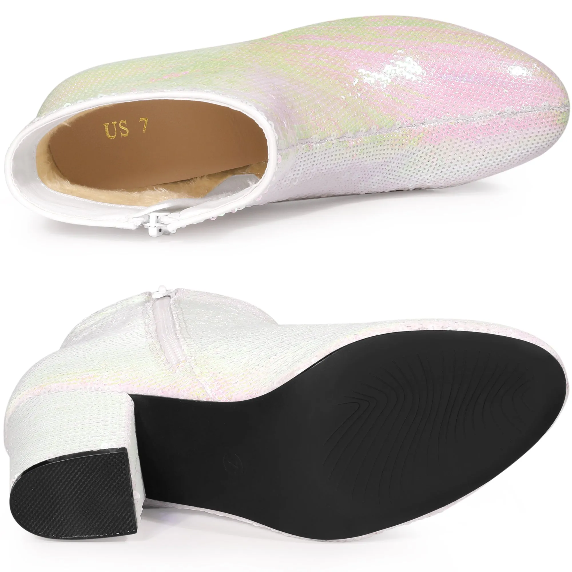 Women's Round Toe Sequins Block Heels Ankle Boots sold by Allegra K product image thumbnail 4