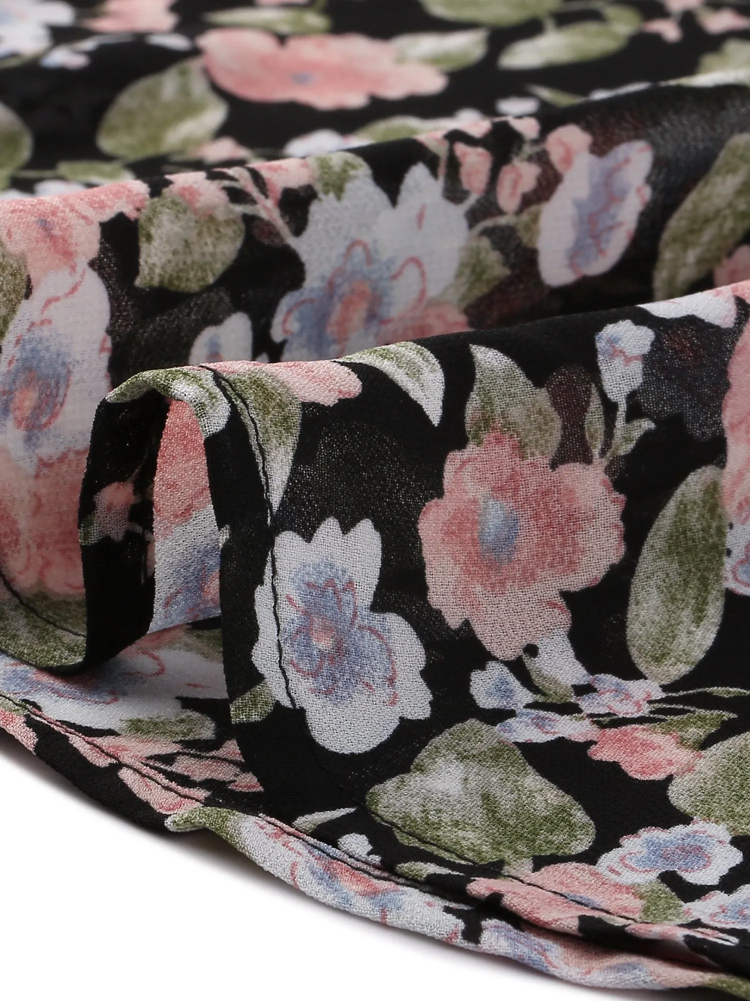 Summer Ruffled Neck Frill Trim Short Sleeve Chiffon Floral Blouse sold by Allegra K product image thumbnail 4