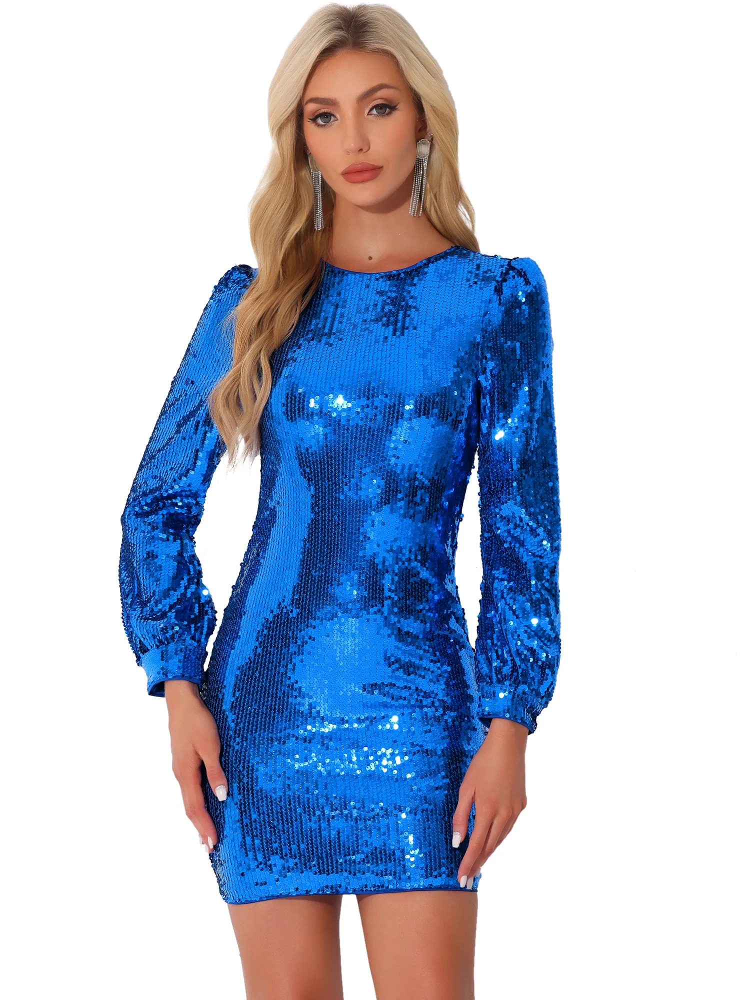 Sequin Lantern Long Sleeve Sparkle Bodycon Party Club Mini Dress sold by Allegra K product image thumbnail 4
