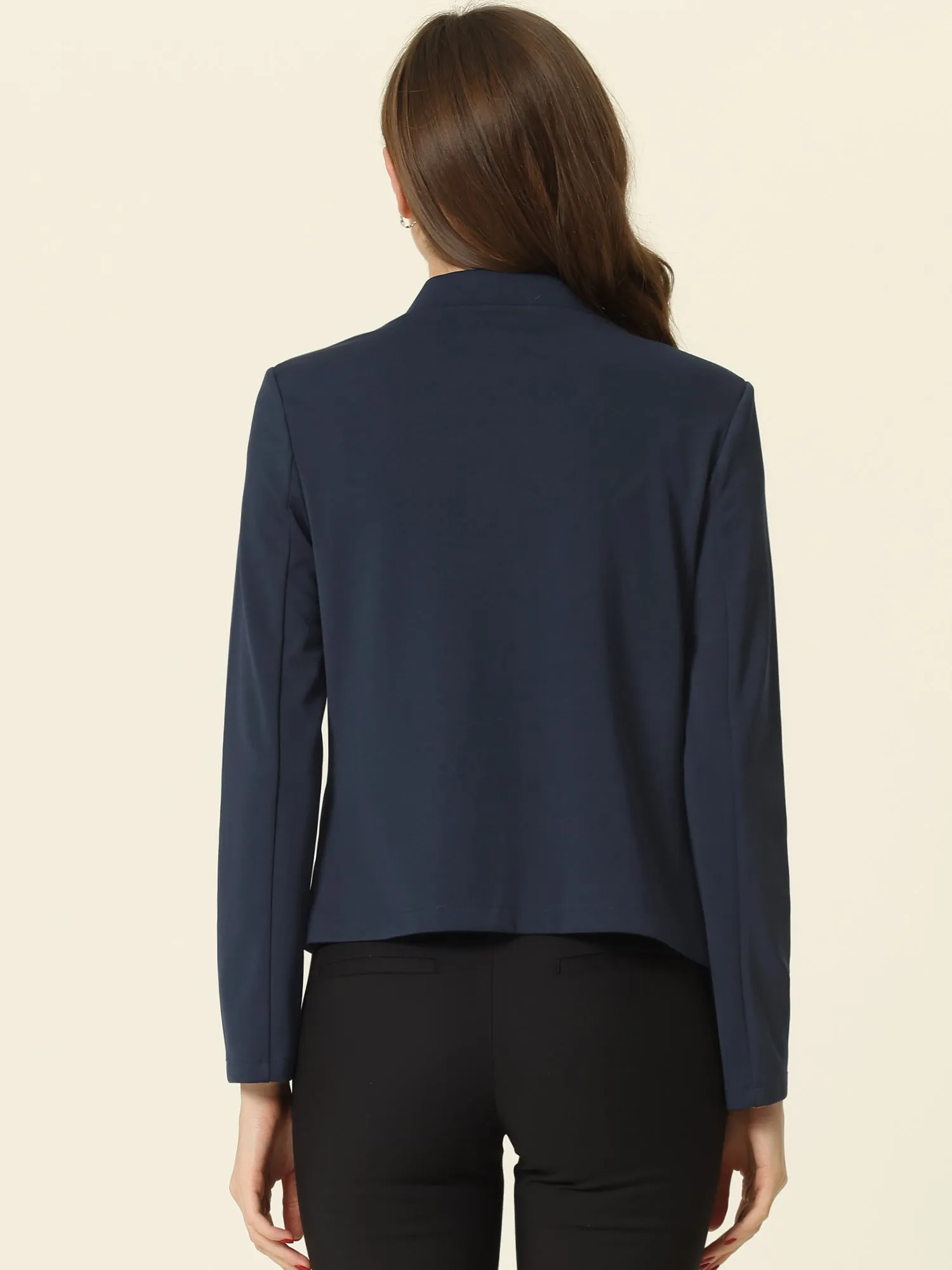 Work Office Stand Collar Long Sleeve Open Front Cropped Blazer sold by Allegra K product image thumbnail 2