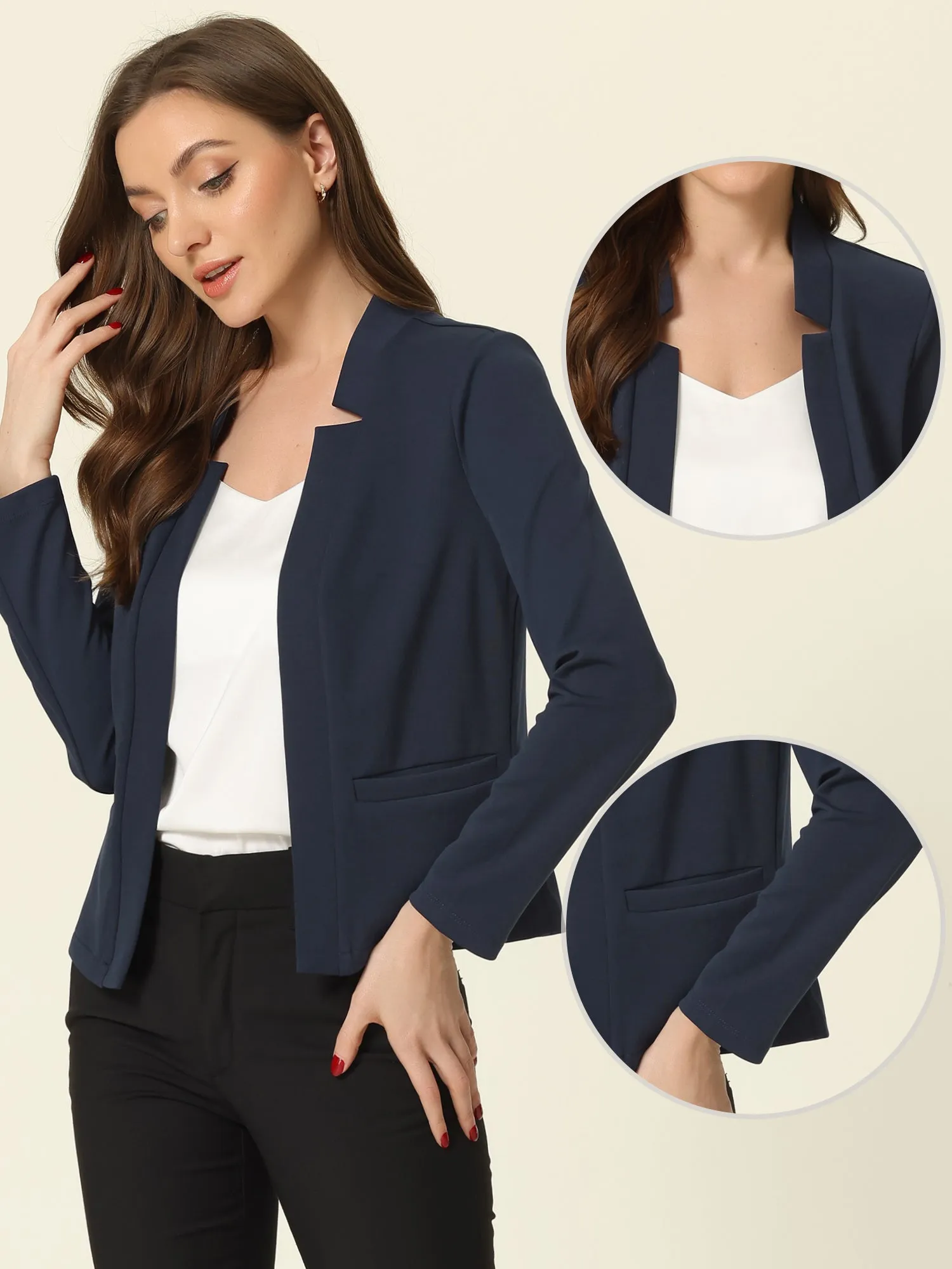 Work Office Stand Collar Long Sleeve Open Front Cropped Blazer sold by Allegra K product image thumbnail 3