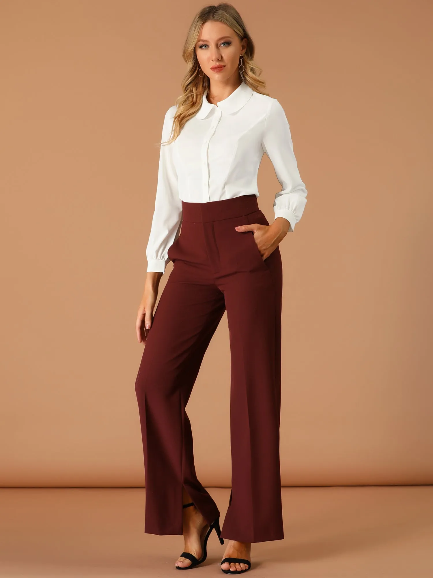 Button Up Peter Pan Collar Long Bishop Sleeve Blouse sold by Allegra K product image thumbnail 2