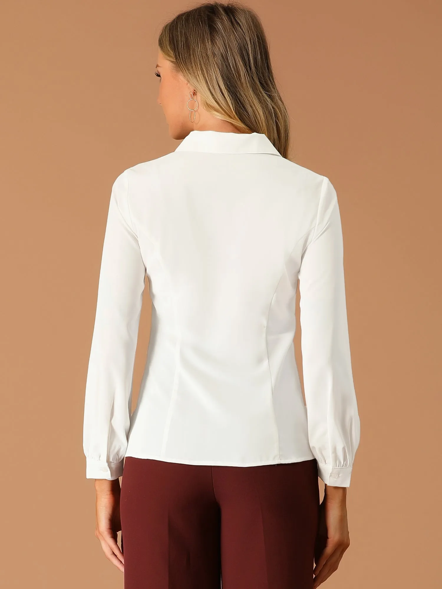 Button Up Peter Pan Collar Long Bishop Sleeve Blouse sold by Allegra K product image thumbnail 4