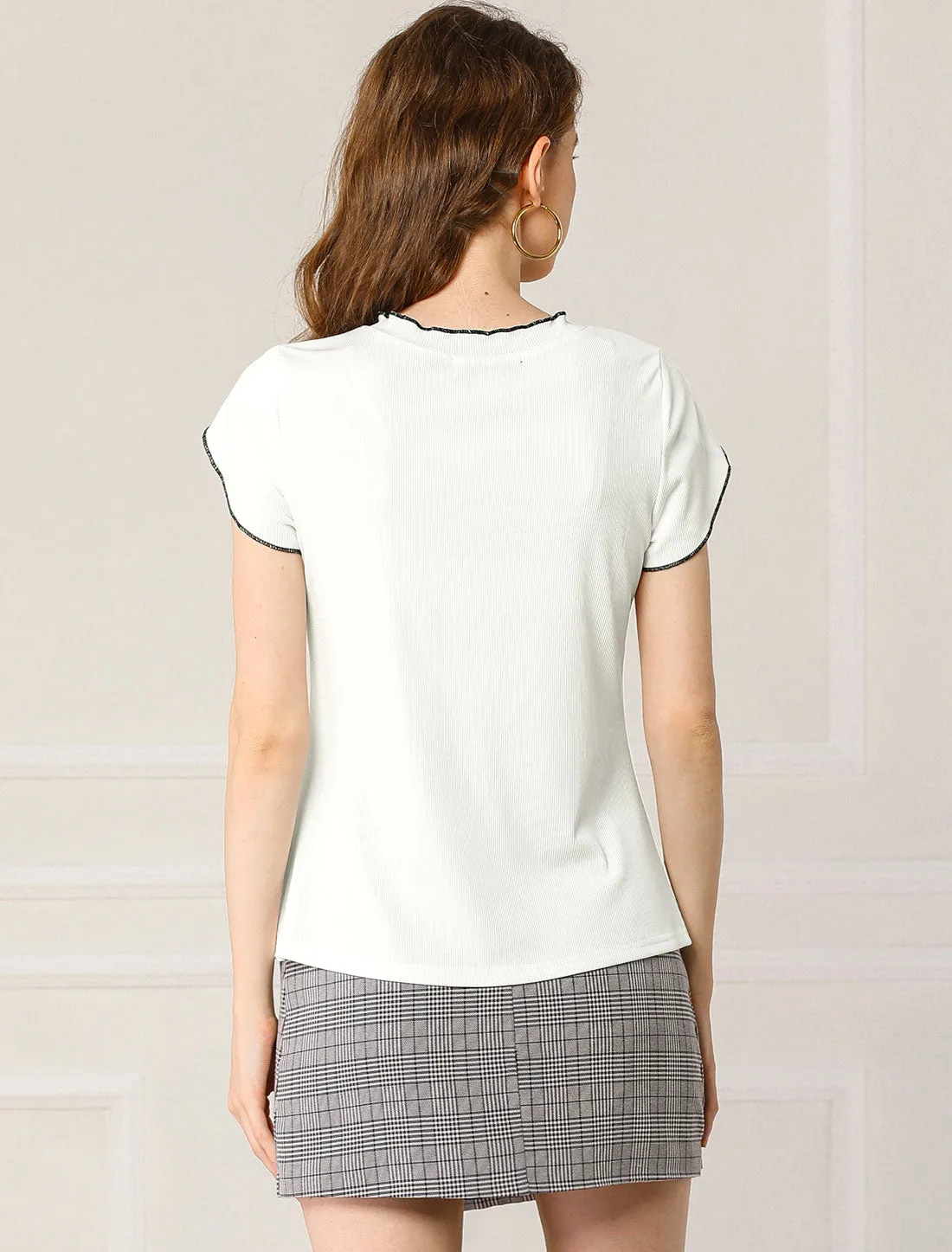 Summer Tulip Sleeve Round Neck Classic Knit Shirt Top Blouse sold by Allegra K product image thumbnail 5