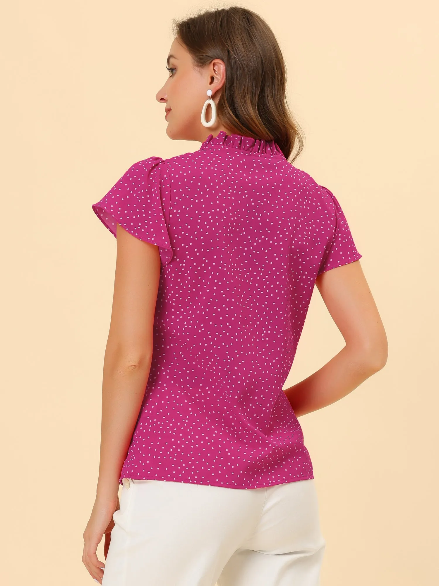Ruffle Summer Dots Print Retro Short Sleeve Button Blouse sold by Allegra K product image thumbnail 3