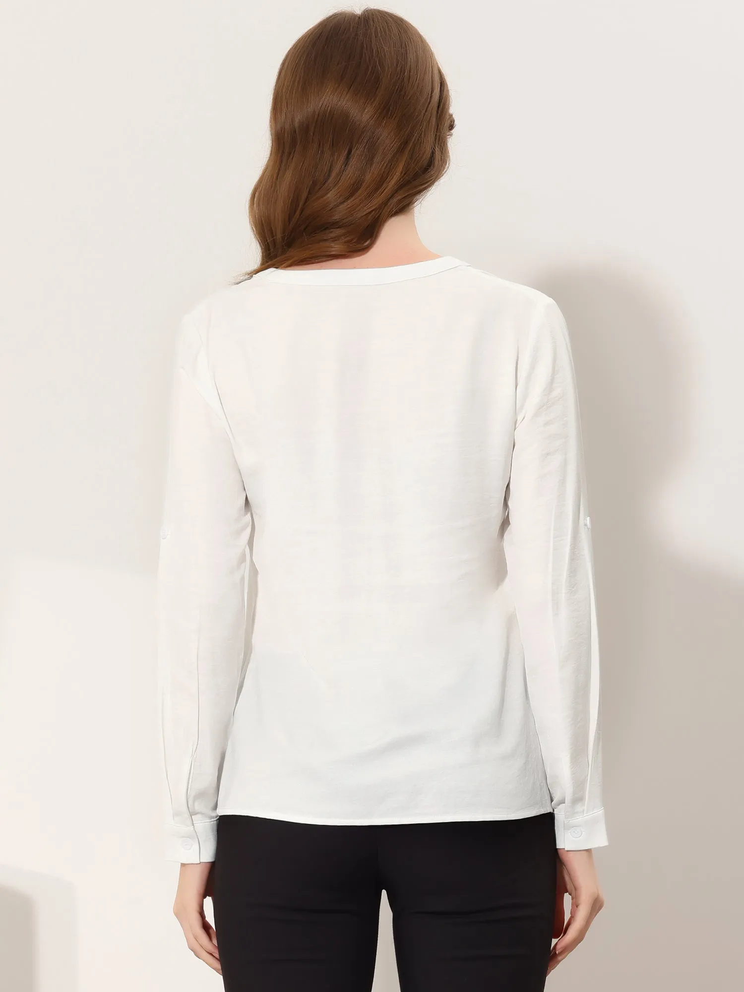 Button Down Shirt Roll Up Long Sleeve Casual Tops sold by Allegra K product image thumbnail 3
