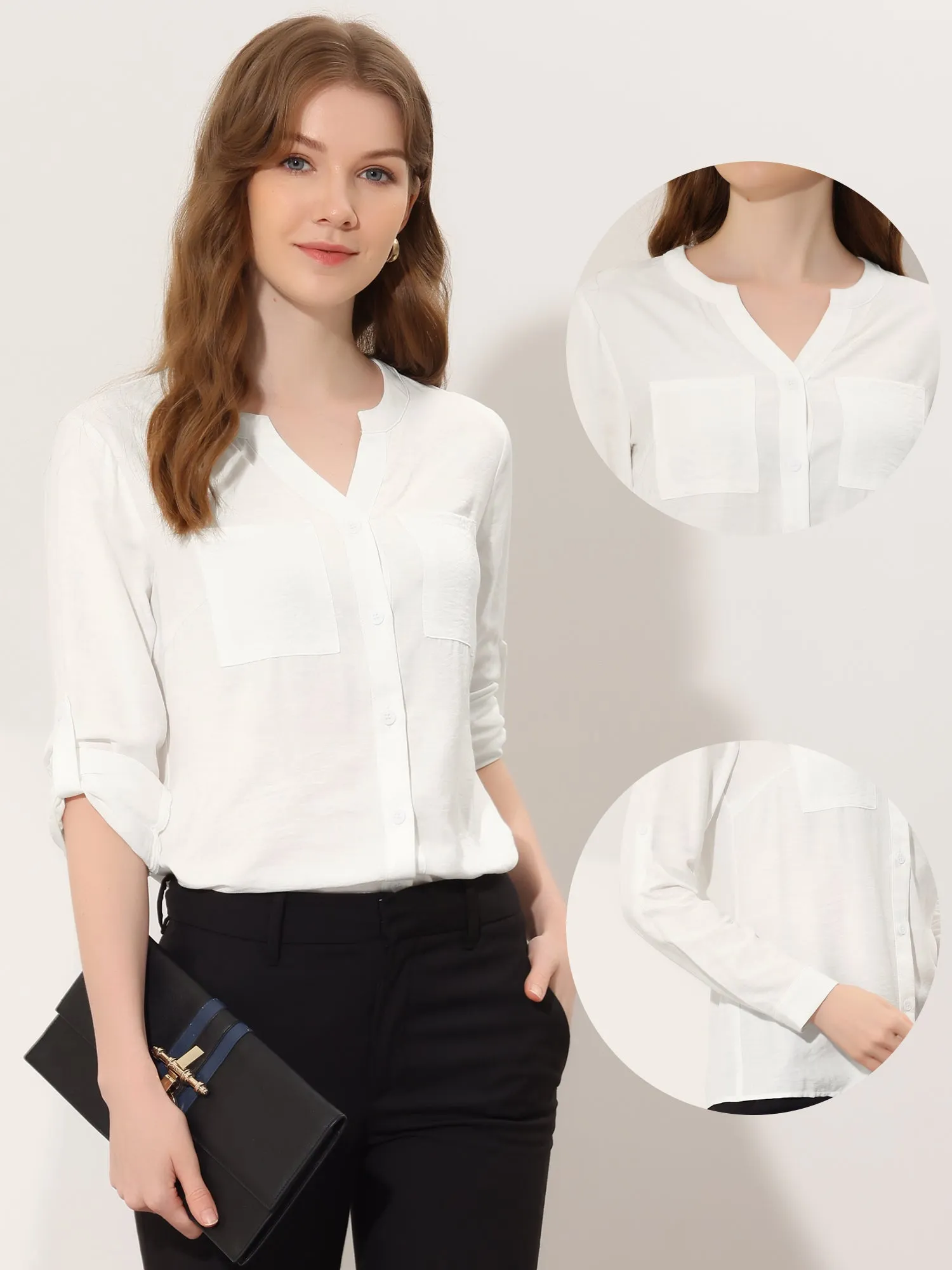 Button Down Shirt Roll Up Long Sleeve Casual Tops sold by Allegra K product image thumbnail 2