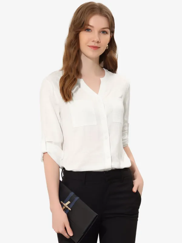 Button Down Shirt Roll Up Long Sleeve Casual Tops sold by Allegra K