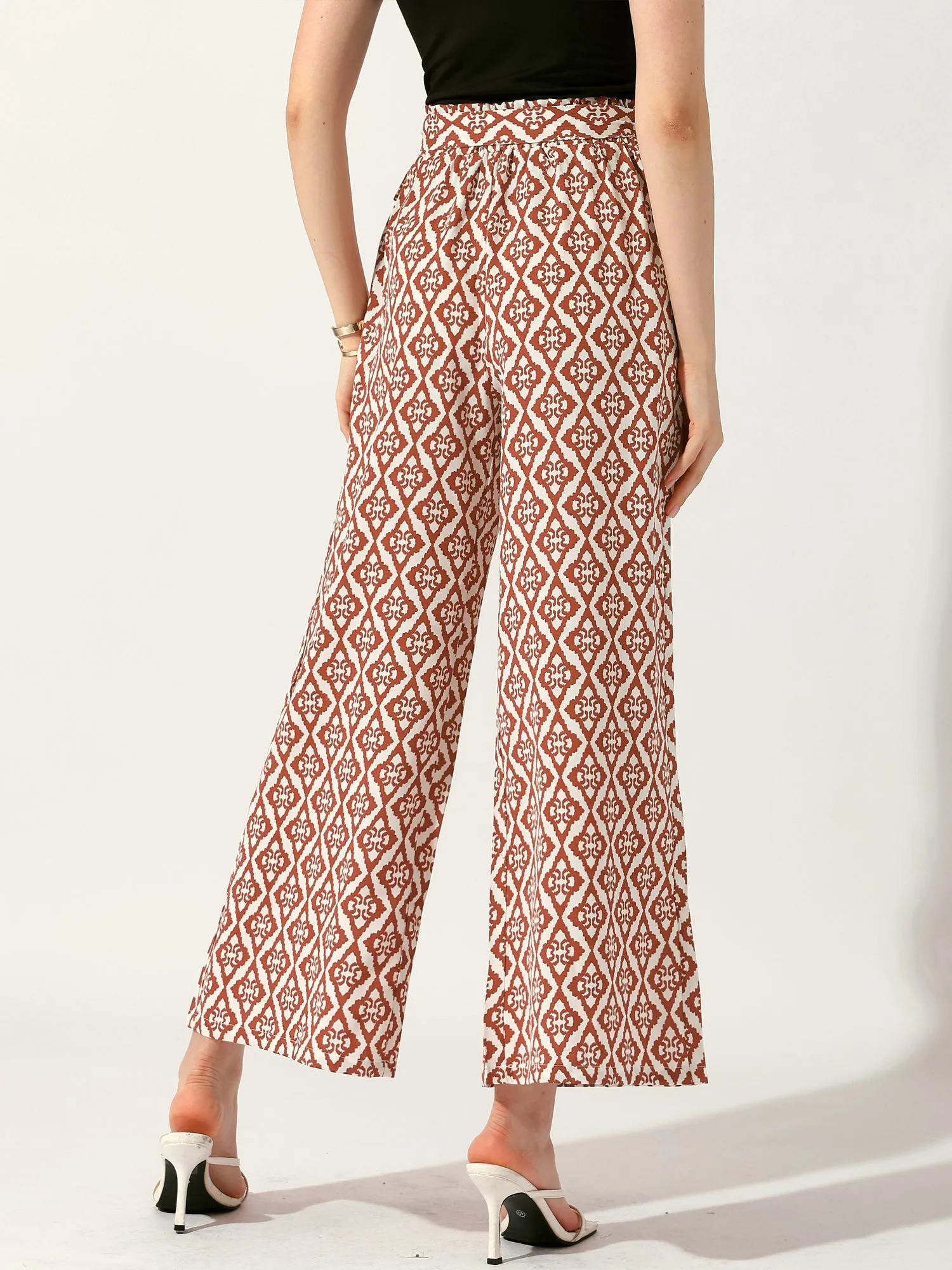 Printed Elastic Tie Waist Summer Boho Wide Leg Long Pant sold by Allegra K product image thumbnail 3