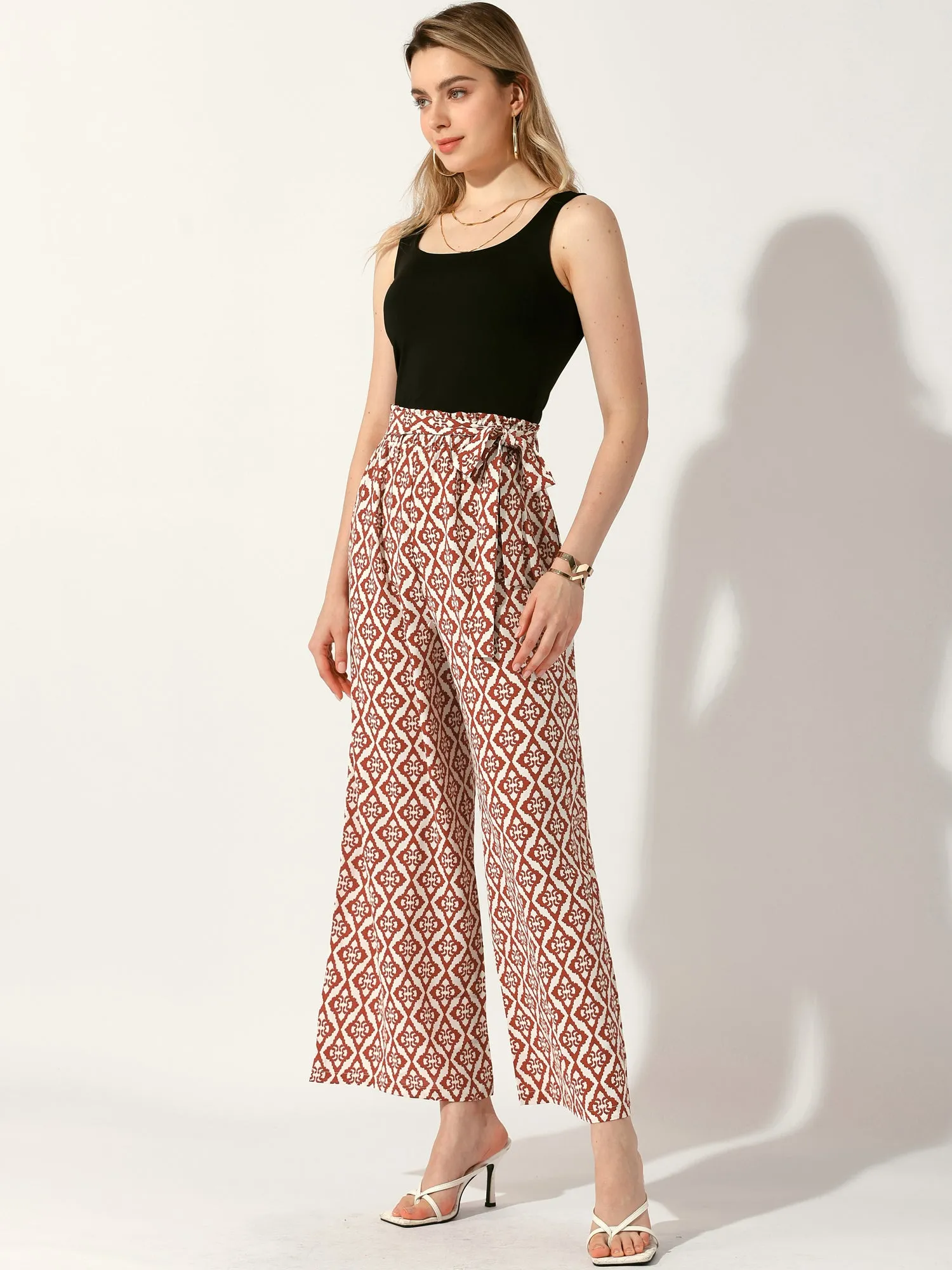 Printed Elastic Tie Waist Summer Boho Wide Leg Long Pant sold by Allegra K product image thumbnail 2